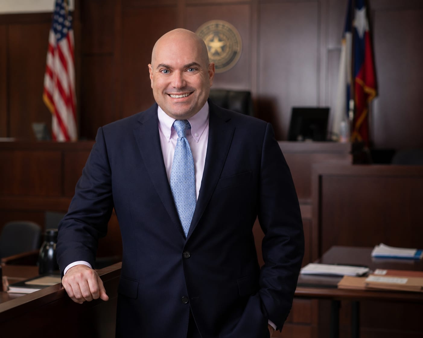 Michael Stoll, Houston criminal defense attorney, in a courtroom